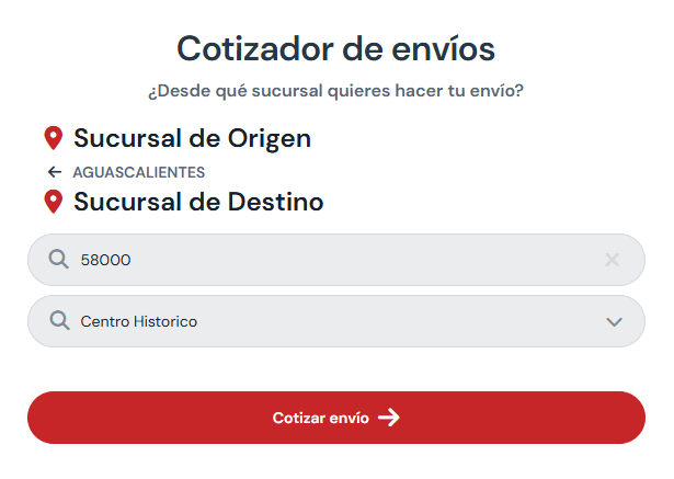 Origen y destino de cotización Castores