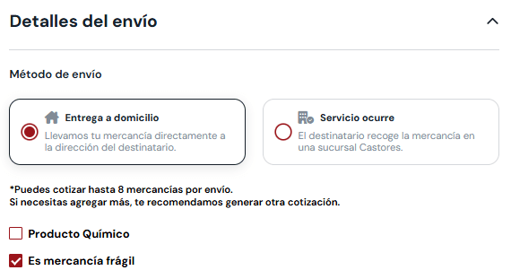 Método de envío y trato de la mercancía