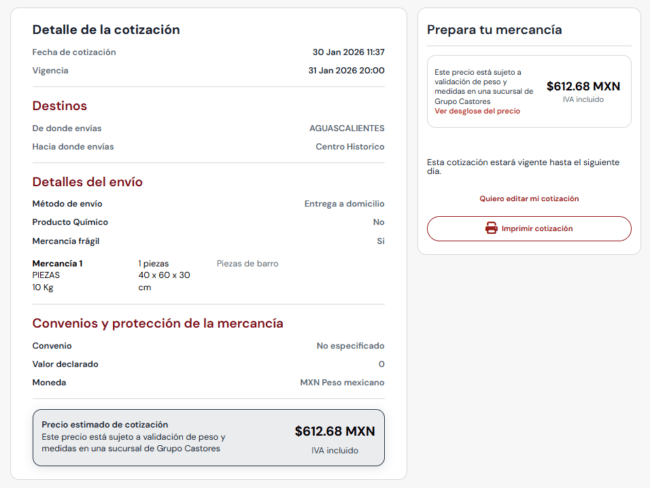 Precio de cotización
