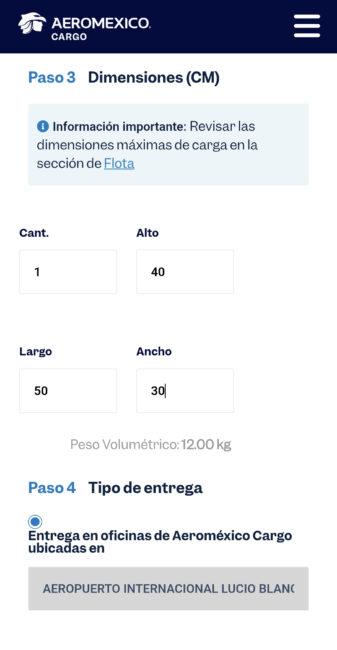 Cotización Aeroméxico Cargo Paso 3