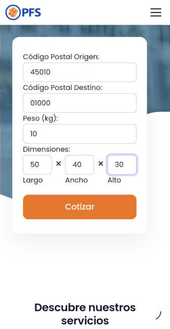 Cotizar un envío con PFS Paso 2
