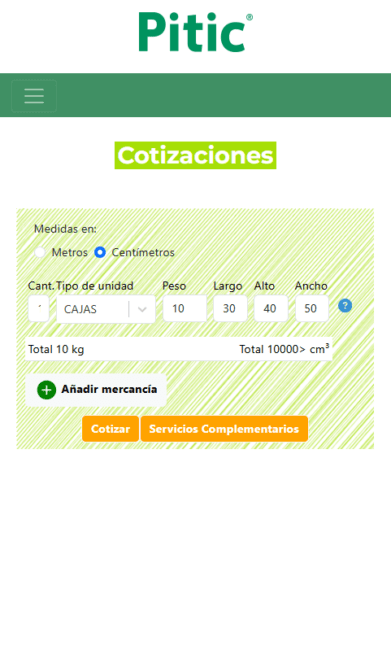 Cotiza un envío con Pitic Paso 3
