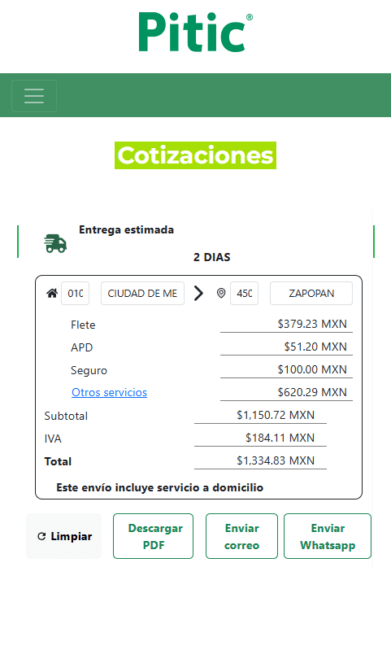 Cotiza un envío con Pitic Paso 4