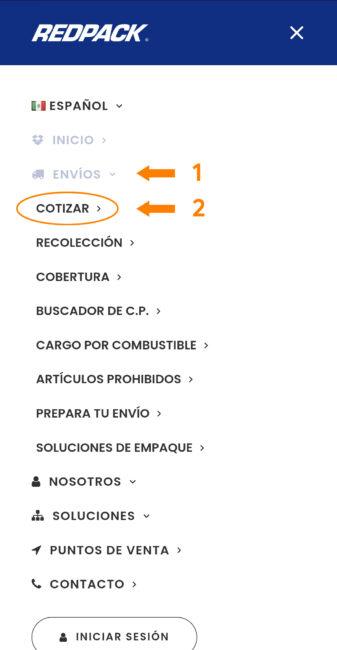 Cotizar un envío por Redpack Paso 1
