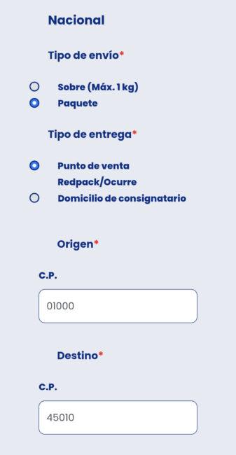 Cotizar un envío por Redpack Paso 3
