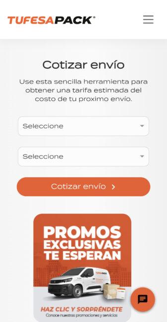 Cotiza un envío con Tufesapack Paso 1