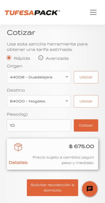 Cotiza un envío con Tufesapack Paso 3