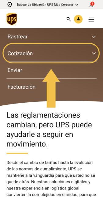 Cotizar un envío de UPS Paso 1