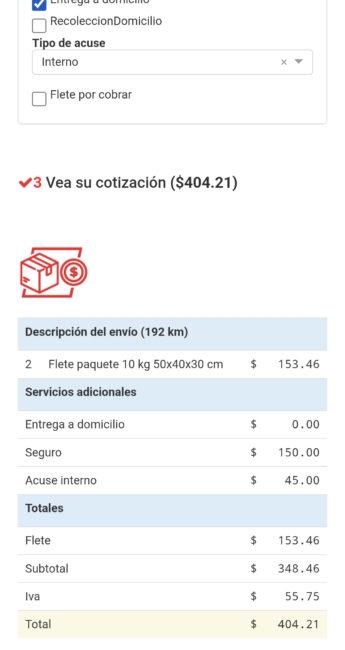 Cotizar un envío en Xtrapak Paso 6
