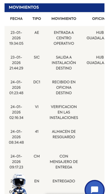 Información de rastreo de AMPM