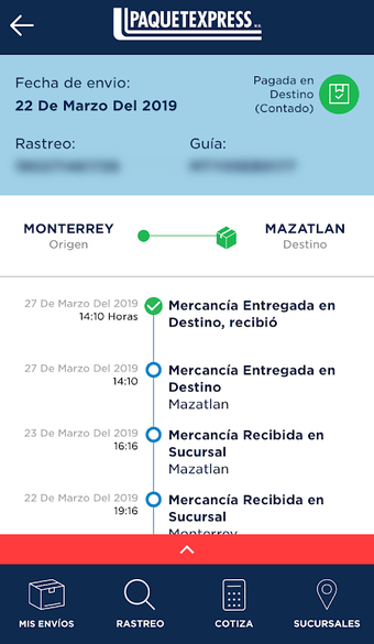 Información de rastreo de Paquetexpress